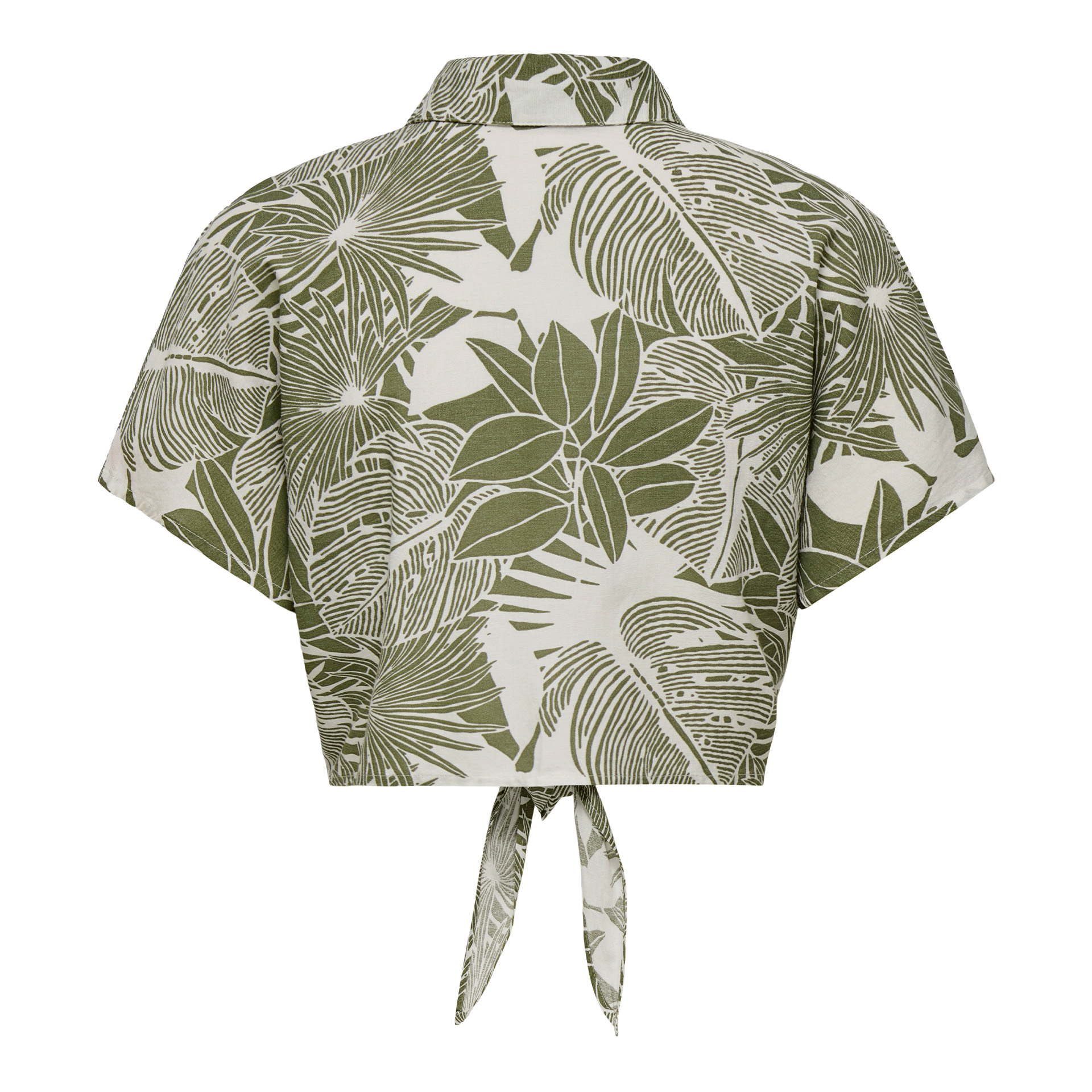 Only Camisa Jakiri Linen Knot Cloud Dancer Green Tropical