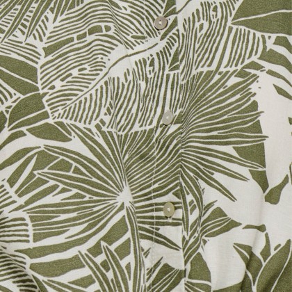 Only Camisa Jakiri Linen Knot Cloud Dancer Green Tropical