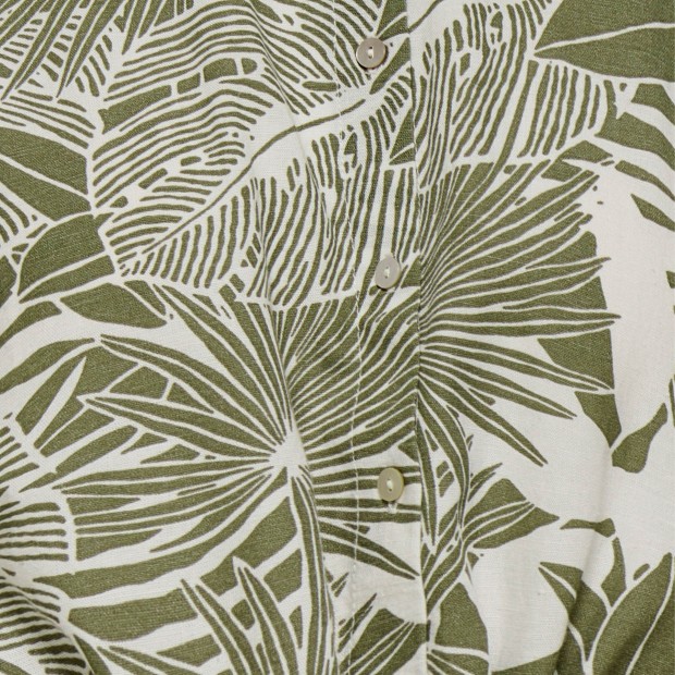 Only Camisa Jakiri Linen Knot Cloud Dancer Green Tropical