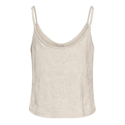 Only Top Siesta Linen Emb Singlet Moonbeam W. Tonal Only Top Siesta Linen Emb Singlet Moonbeam W. Tonal