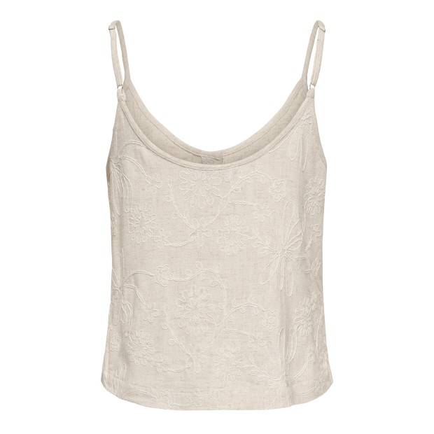 Only Top Siesta Linen Emb Singlet Moonbeam W. Tonal