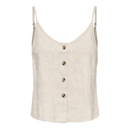 Only Top Siesta Linen Emb Singlet Moonbeam W. Tonal Only Top Siesta Linen Emb Singlet Moonbeam W. Tonal