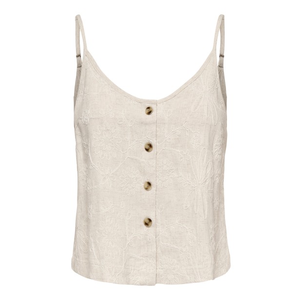 Only Top Siesta Linen Emb Singlet Moonbeam W. Tonal
