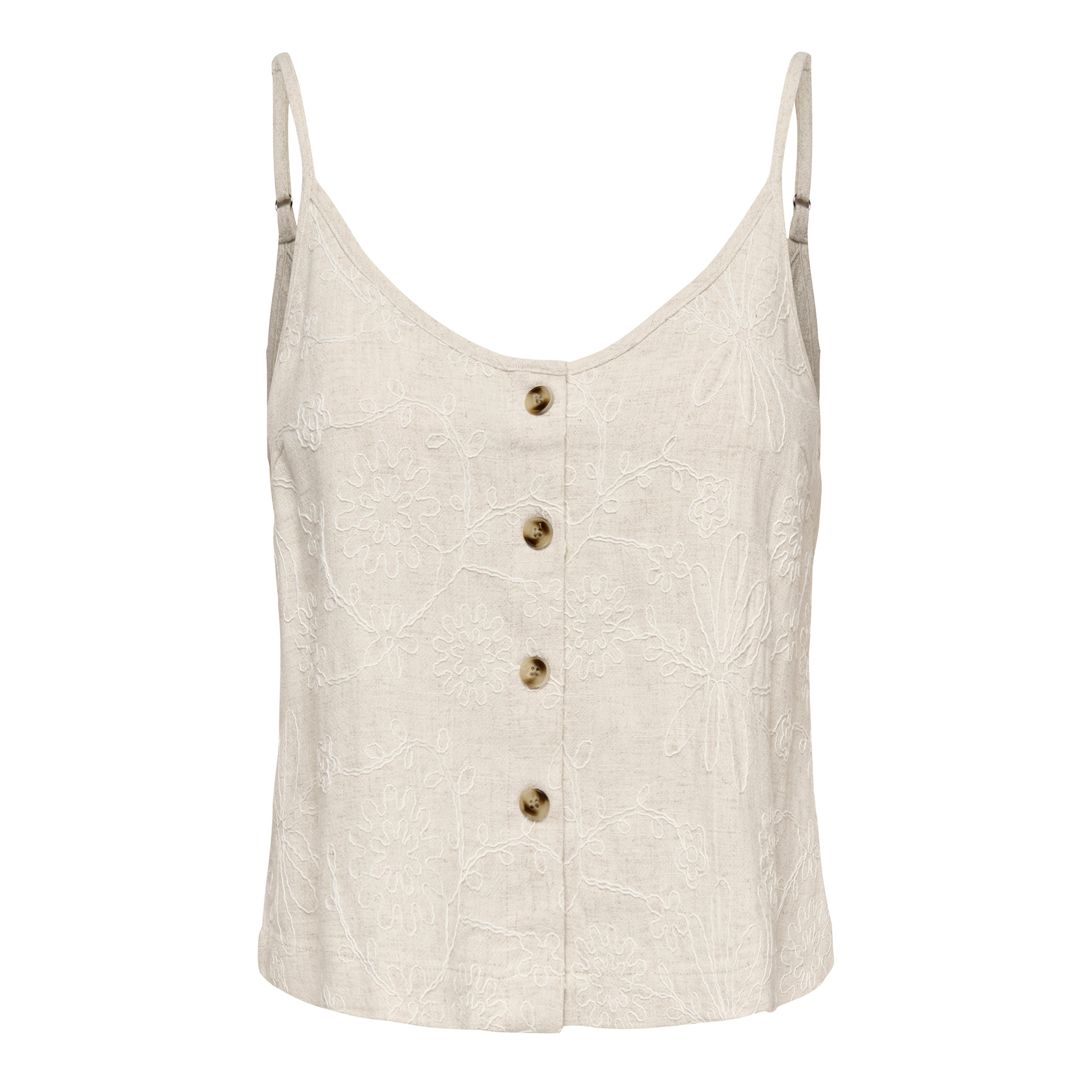 Only Top Siesta Linen Emb Singlet Moonbeam W. Tonal