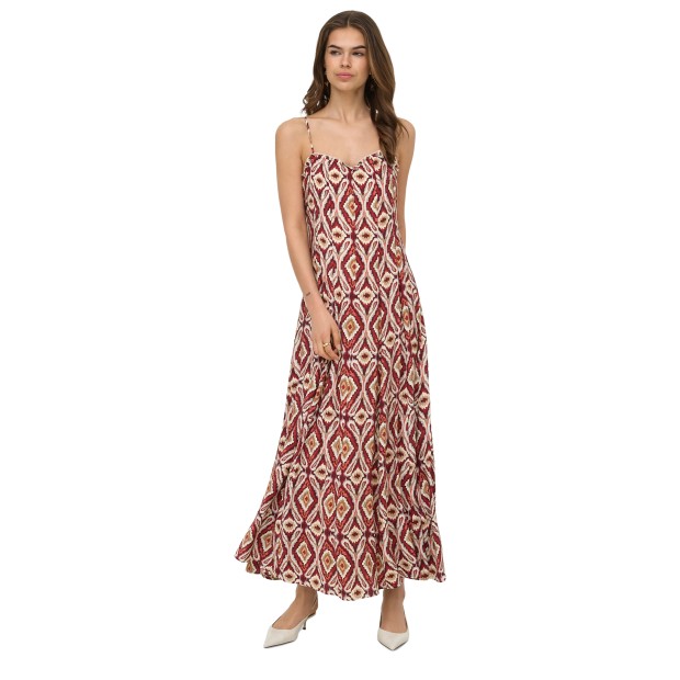 Only Vestido Stacy Mikasi Brick Red Abstract Squares