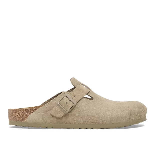 Birkenstock Boston Suede Leather Narrow Faded Khaki