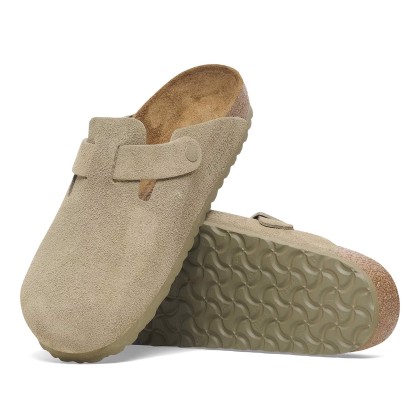 Birkenstock Boston Suede Leather Narrow Faded Khaki