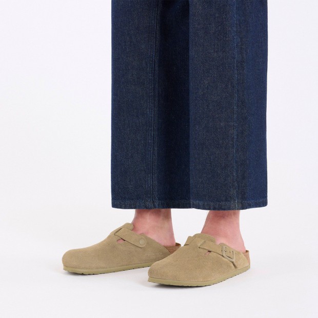 Birkenstock Boston Suede Leather Narrow Faded Khaki