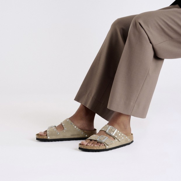 Birkenstock Arizona Rivets Suede Leather Narrow Taupe