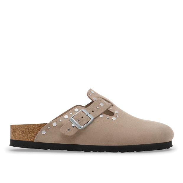 Birkenstock Boston Rivets Suede Leather Narrow Taupe