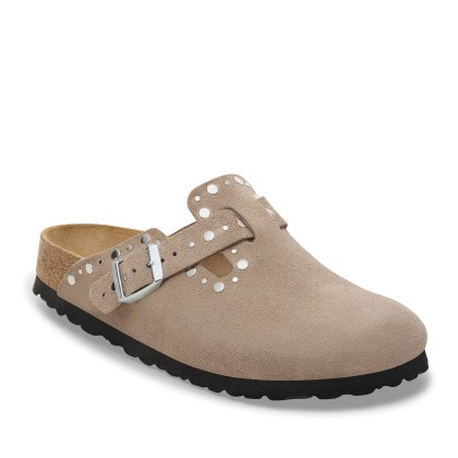 Birkenstock Boston Rivets Suede Leather Narrow Taupe