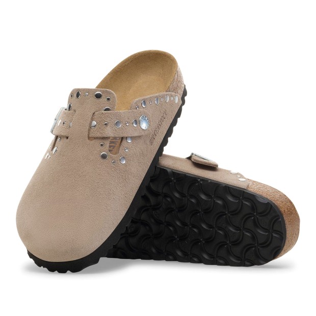 Birkenstock Boston Rivets Suede Leather Narrow Taupe