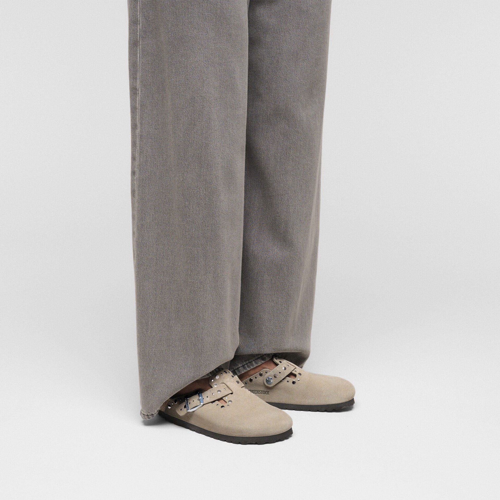 Birkenstock Boston Rivets Suede Leather Narrow Taupe