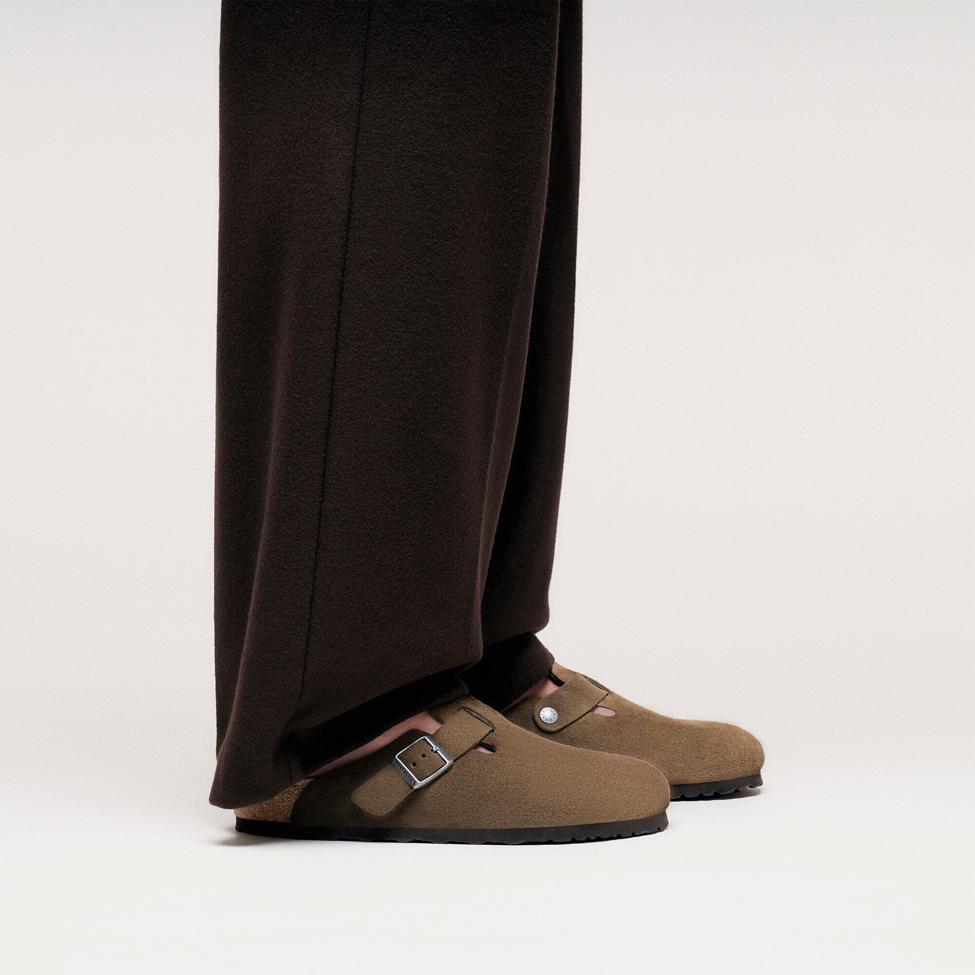 Birkenstock Boston Sf Suede Leather Narrow Dark Tea Tonal Fb