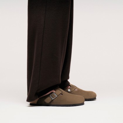 Birkenstock Boston Sf Suede Leather Narrow Dark Tea Tonal Fb
