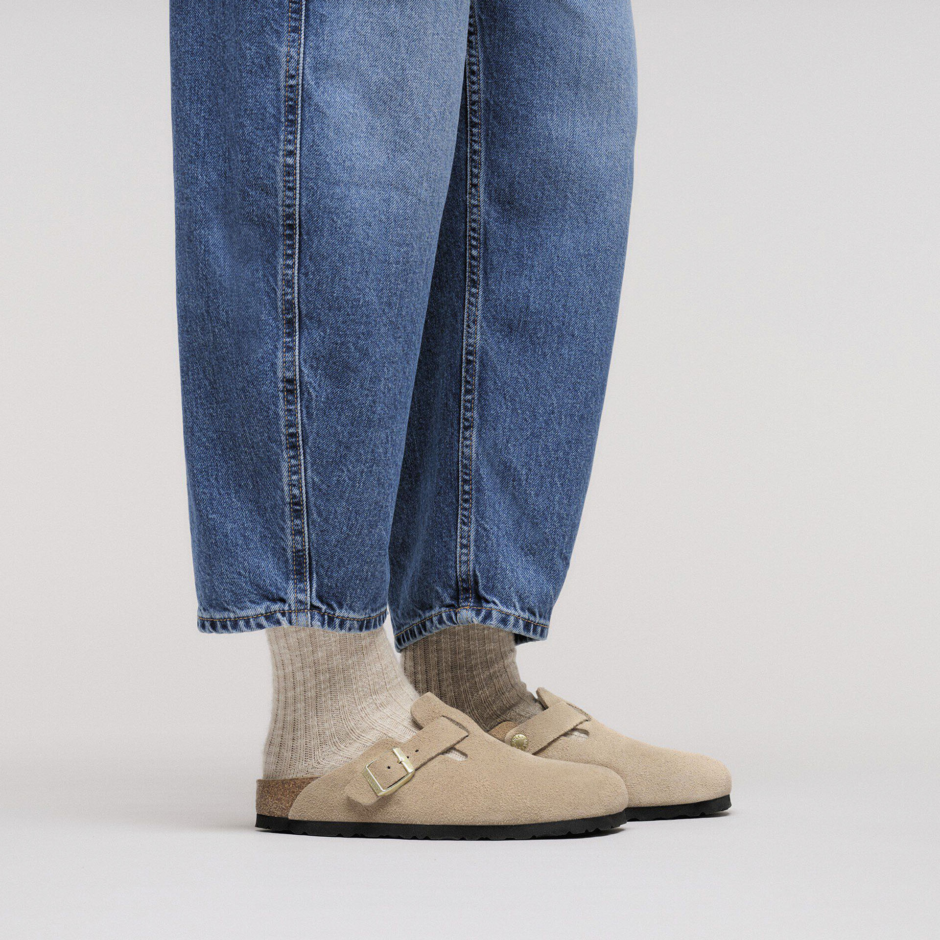 Birkenstock Boston Suede Leather Narrow Sandcastle