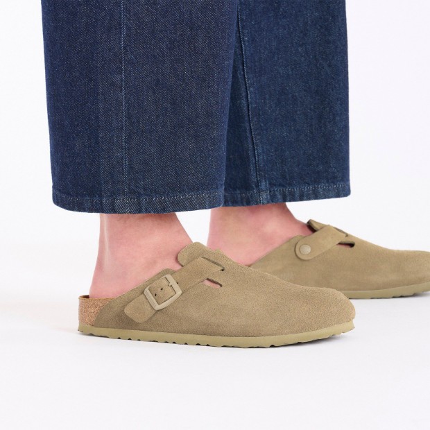 Birkenstock Boston Suede Leather Faded Khaki