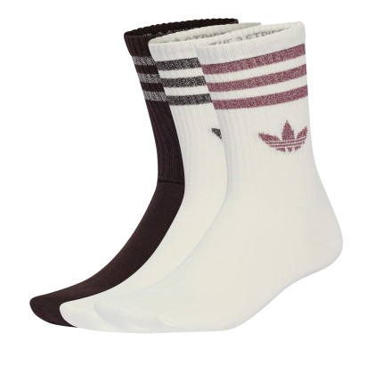 adidas Originals Meias 3p 3-stripes Glitter Crew Off White / Aurora Coffee