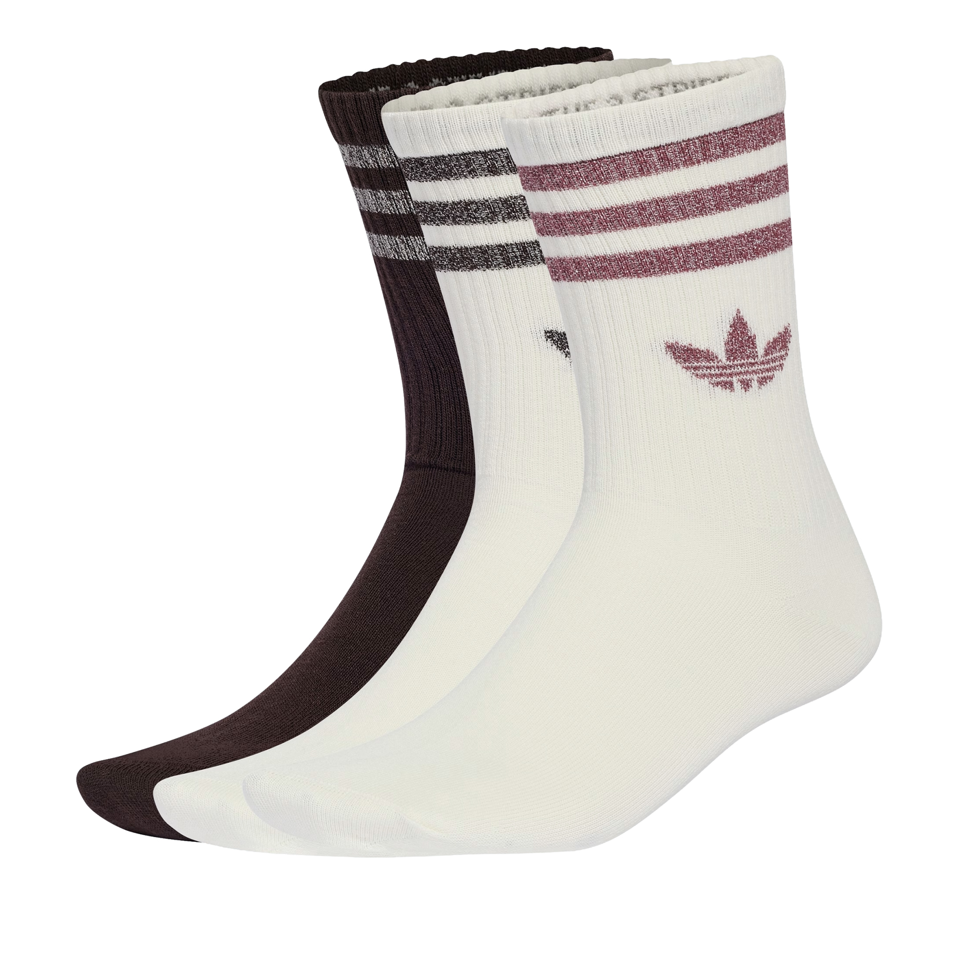 adidas Originals Meias 3p 3-stripes Glitter Crew Off White / Aurora Coffee
