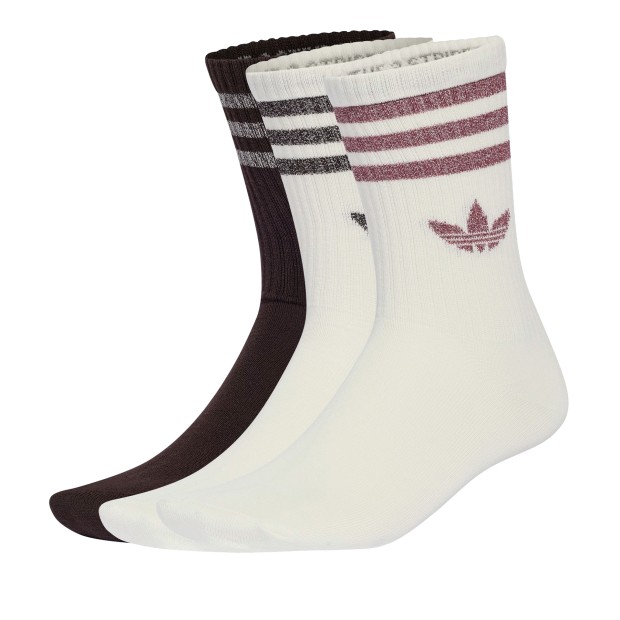 adidas Originals Meias 3p 3-stripes Glitter Crew Off White / Aurora Coffee