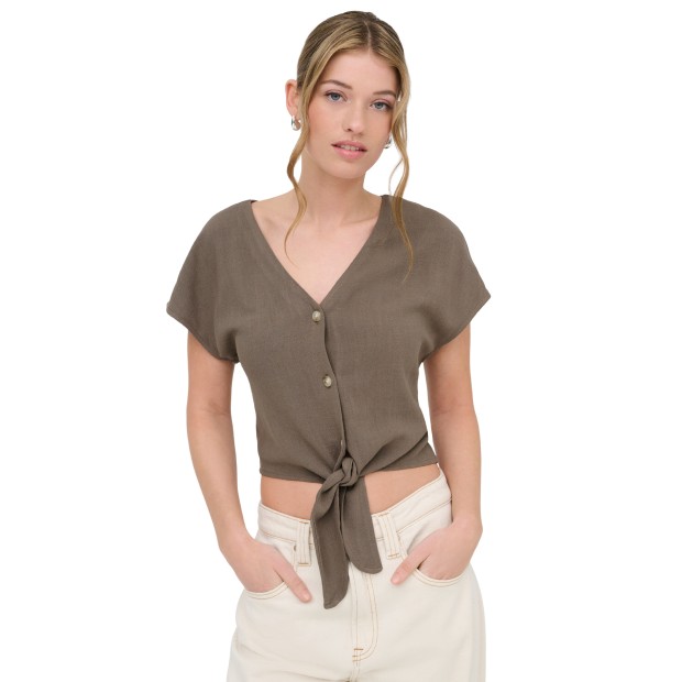 Only Camisa Siesta Knot Lin Walnut