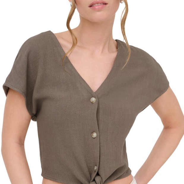 Only Camisa Siesta Knot Lin Walnut