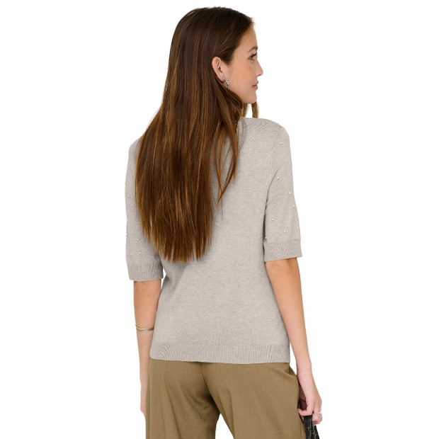 Only Camisola Venice Life Ss Pearl O-Neck Knt Pumice Sto
