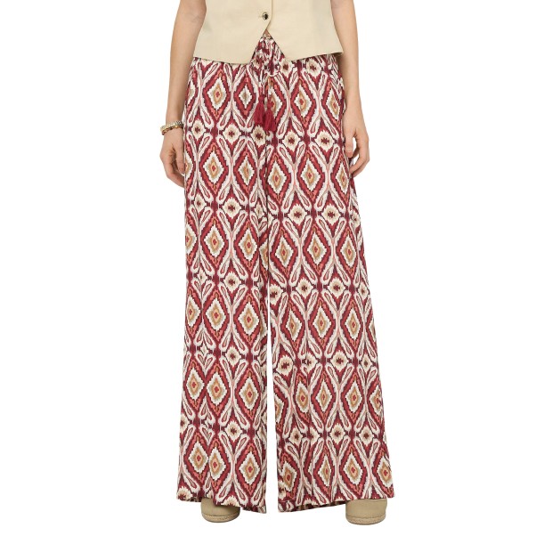 Only Calça Gini Mikasi Wide Pull Up Brick Red Abstract Squares