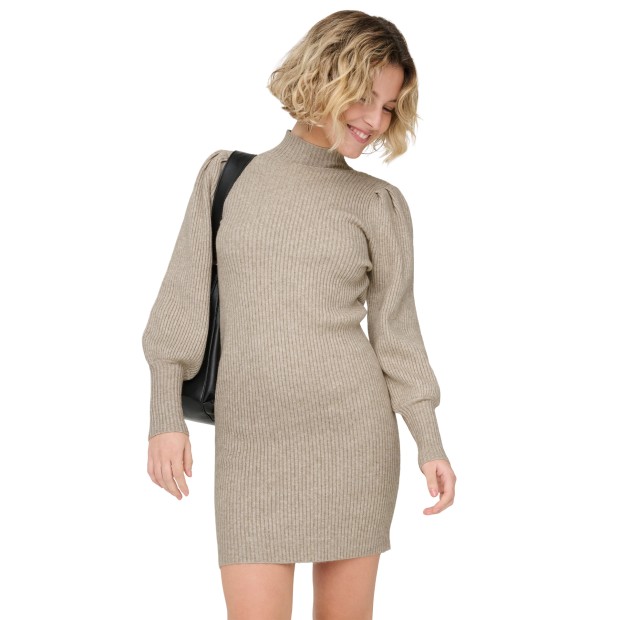 Only Vestido Katia Highneck Knt White Melange