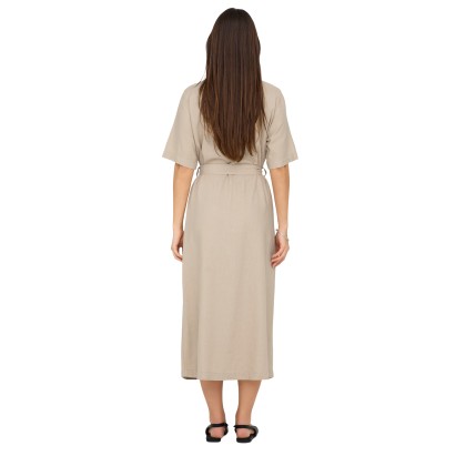 Only Onlcaro S/s Linen Bl Belt Dress Cc Pnt Oxford Tan
