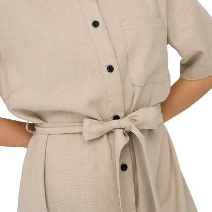 Only Onlcaro S/s Linen Bl Belt Dress Cc Pnt Oxford Tan
