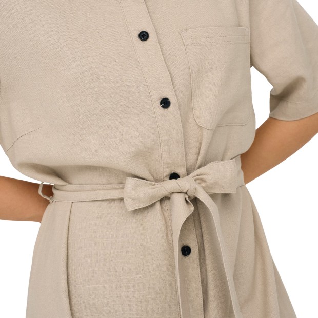 Only Onlcaro S/s Linen Bl Belt Dress Cc Pnt Oxford Tan