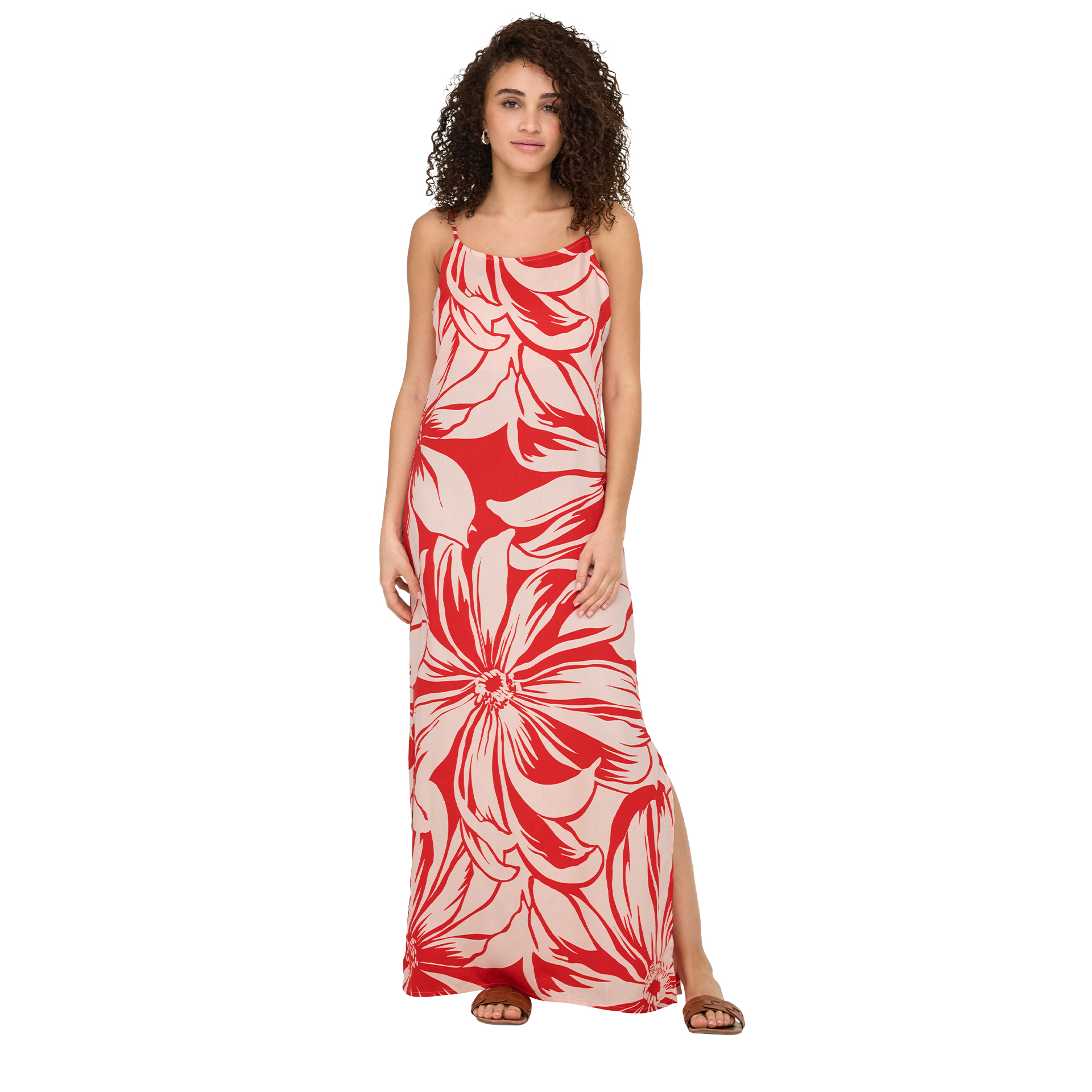 Only Onlmilly S/l Long Dress Ptm Flame Scarlet Miley Mega Flower