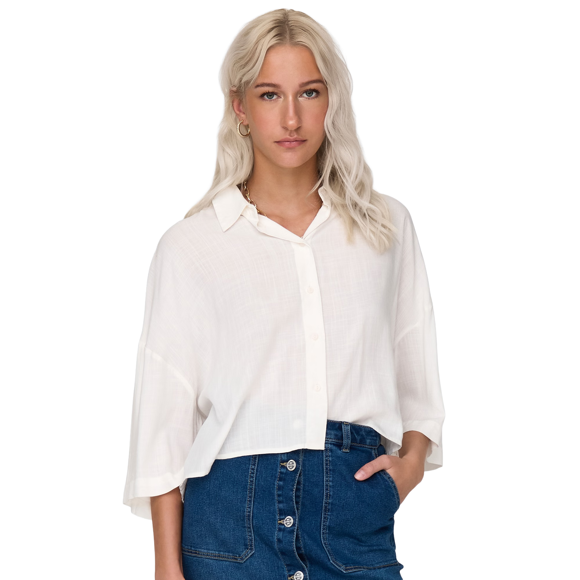 Only Camisa Astrid Life 2/4 Crop Cloud Dancer