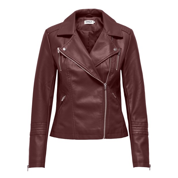 Only Casaco Gemma Faux Leather Biker Decadent Chocolate