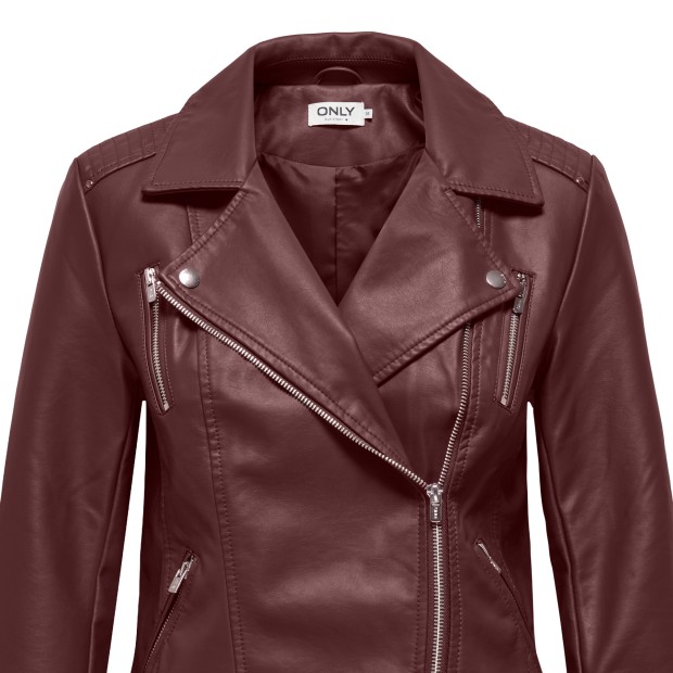 Only Casaco Gemma Faux Leather Biker Decadent Chocolate