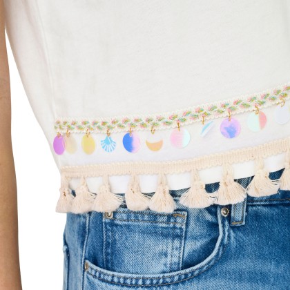 Only T-shirt Filippa Tassel Cloud Dancer Iridescent Tape