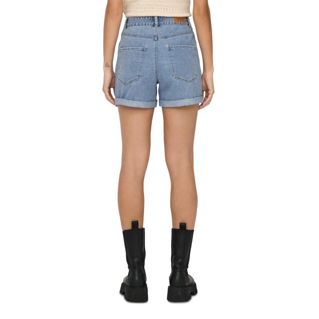 Only Calção Vega Hw Mom Dnm Light Blue Denim