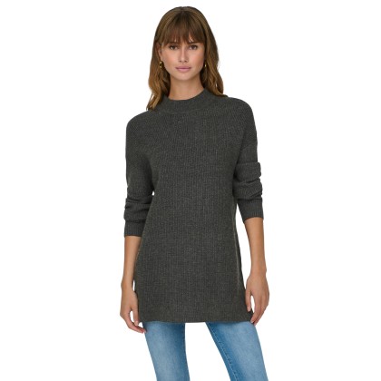 Only Camisola Katia Loose Rib High-neck Knt Dark Grey Melange
