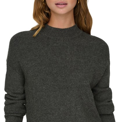 Only Camisola Katia Loose Rib High-neck Knt Dark Grey Melange