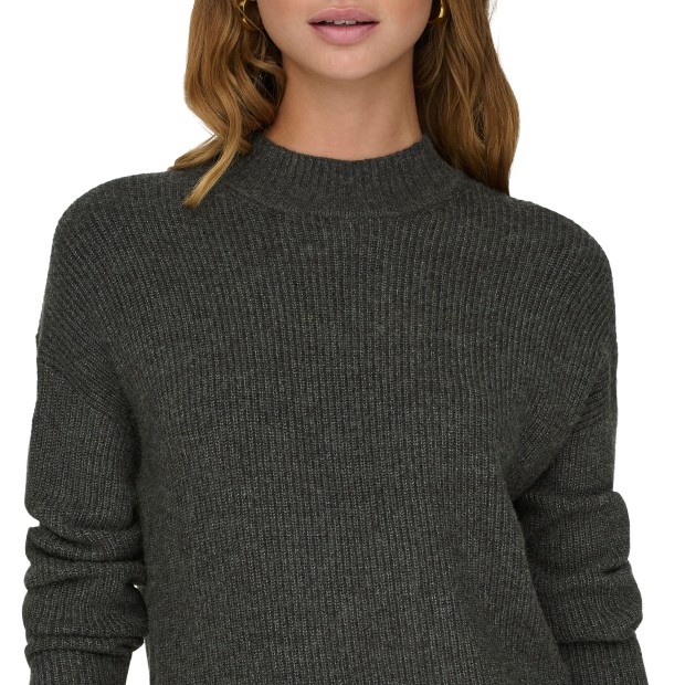 Only Camisola Katia Loose Rib High-neck Knt Dark Grey Melange