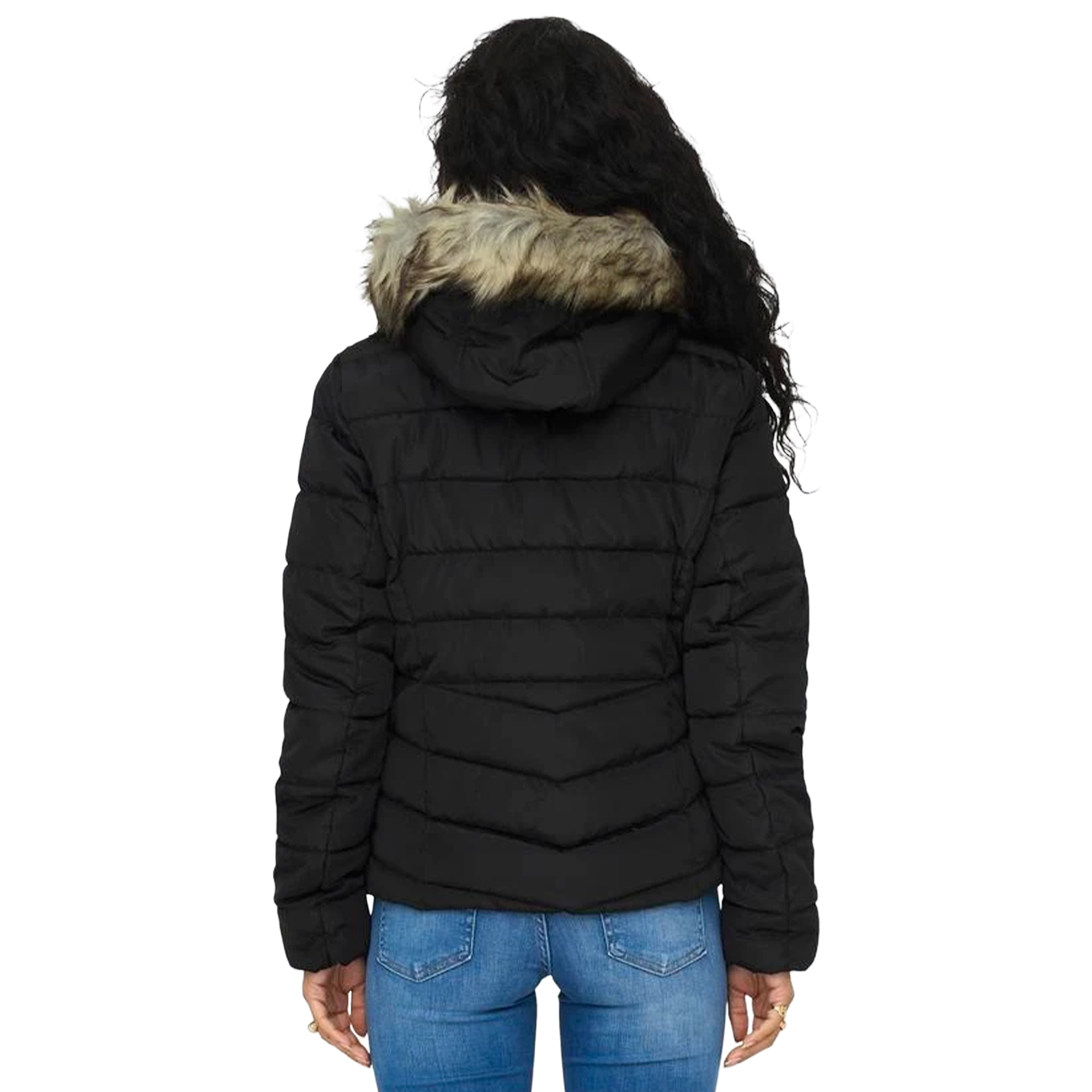 Only Casaco Ellan Quilt Hood Life Black Nature Fur