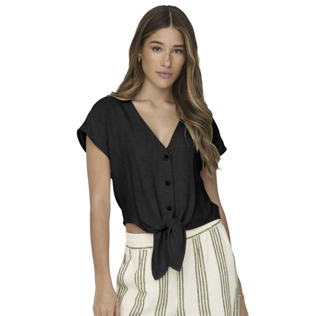 Only Camisa Siesta Knot Lin Black