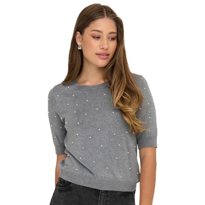 Only Camisola Venice Life Ss Pearl O-Neck Knt Light Grey Only Camisola Venice Life Ss Pearl O-Neck Knt Light Grey