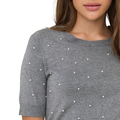 Only  Camisola Venice Life Ss Pearl O-Neck Knt Light Grey