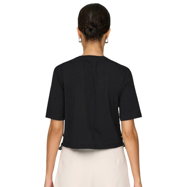 Only T-shirt Filippa Tassel Black Black Tape + Gold Sequins