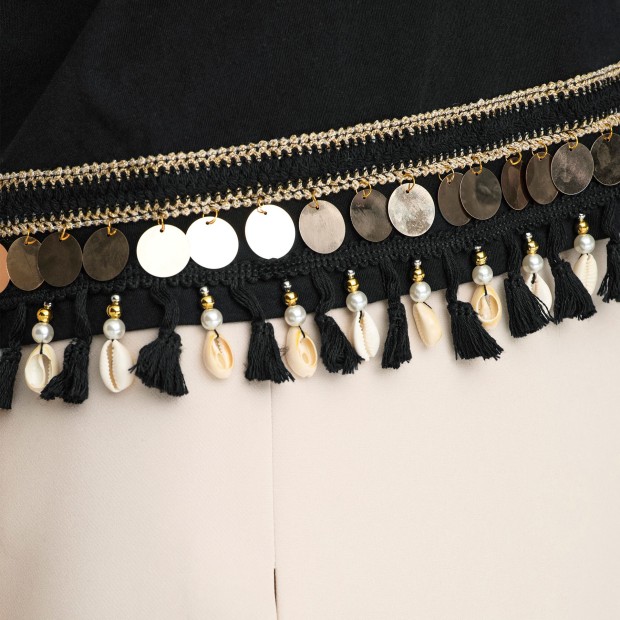 Only T-shirt Filippa Tassel Black Black Tape + Gold Sequins