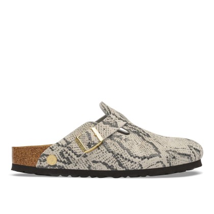 Birkenstock Boston Rivet Logo Suede Leather Narrow Snake Oyster
