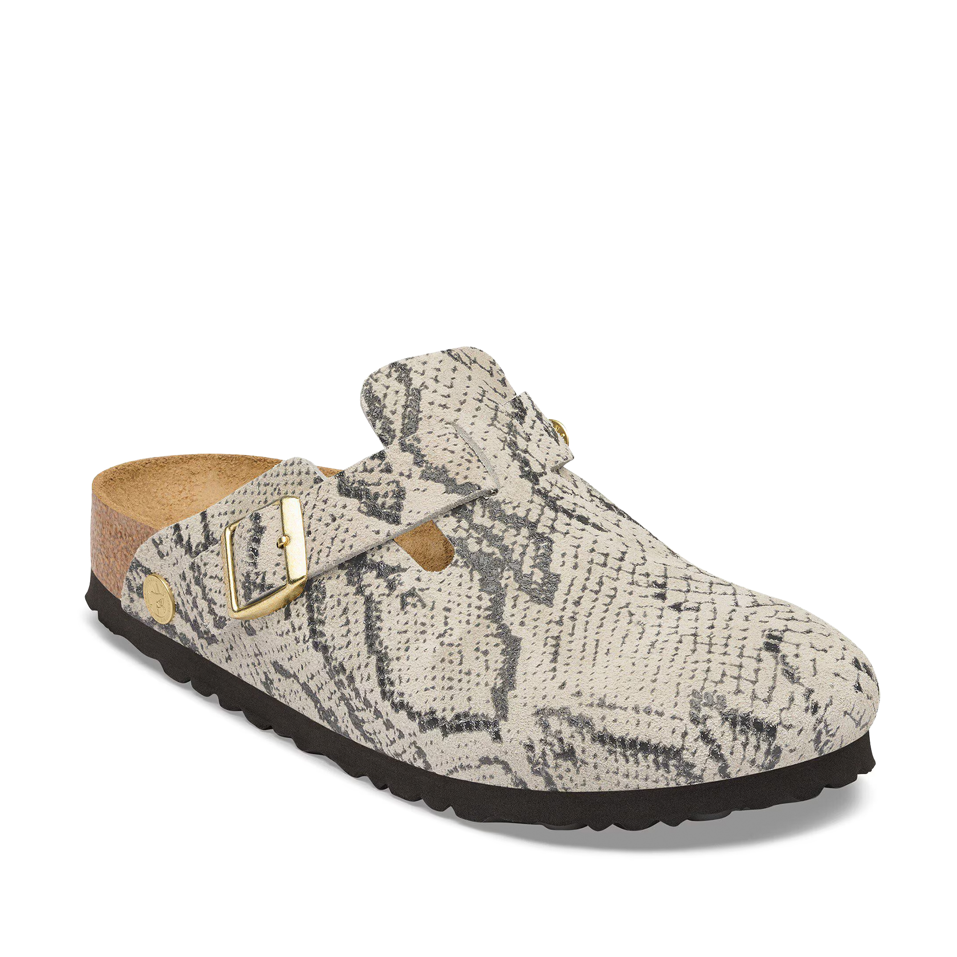 Birkenstock Boston Rivet Logo Suede Leather Narrow Snake Oyster
