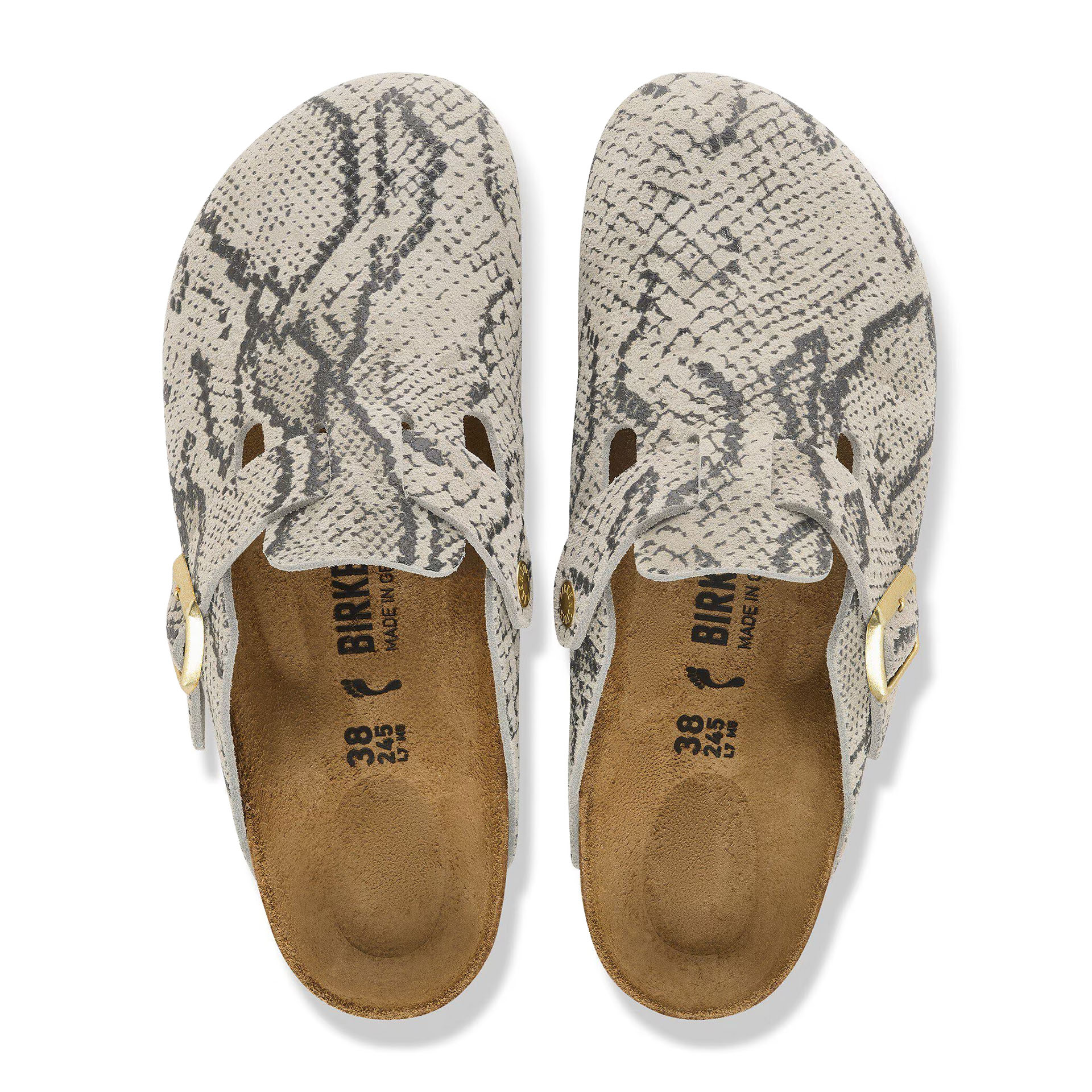 Birkenstock Boston Rivet Logo Suede Leather Narrow Snake Oyster